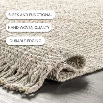 nuLOOM 5x8 Daniela Jute Tassel Hand Woven Area Rug, Off White, Solid Chunky Farmhouse Design, Natural Fiber, For Bedroom, Dining Room, Living Room, Hallway, Office, Entryway