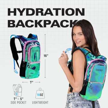 SOJOURNER Rave Hydration Pack Backpack - 2L Water Bladder Included for Festivals, Raves, Hiking, Bik...