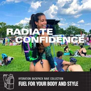 SOJOURNER Rave Hydration Pack Backpack - 2L Water Bladder Included for Festivals, Raves, Hiking, Biking, Climbing, Running and More (Medium) (Laser Holographic - Purple)