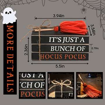 Halloween Wood Book Stack, Hocus Pocus Mini Faux Books Bundle, Halloween Tiered Tray Decor for Home Table Mantle Shelf
