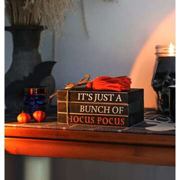 Halloween Wood Book Stack, Hocus Pocus Mini Faux Books Bundle, Halloween Tiered Tray Decor for Home Table Mantle Shelf