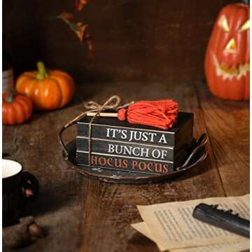 Halloween Wood Book Stack, Hocus Pocus Mini Faux Books Bundle, Halloween Tiered Tray Decor for Home Table Mantle Shelf