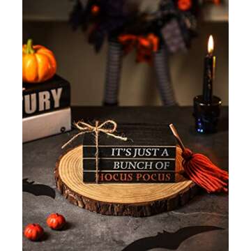 Halloween Wood Book Stack, Hocus Pocus Mini Faux Books Bundle, Halloween Tiered Tray Decor for Home Table Mantle Shelf