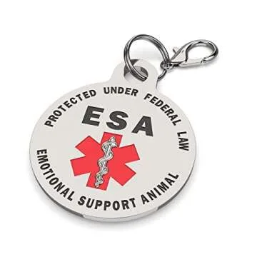 DOUBLE SIDED Small Breed Emotional Support Animal ESA Tag Red Medical Alert Symbol and Protected by Federal Law .999 inch ID Tag. Easily switch between collars harness and vest.