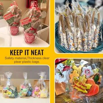 MORIDA 100pcs 6x10 Inch Clear Cellophane Treat Bags with 5" Twist Ties - Crystal Clear, Thick & Durable, Perfect for Party Favors, Cookies, Candies, Snacks & More