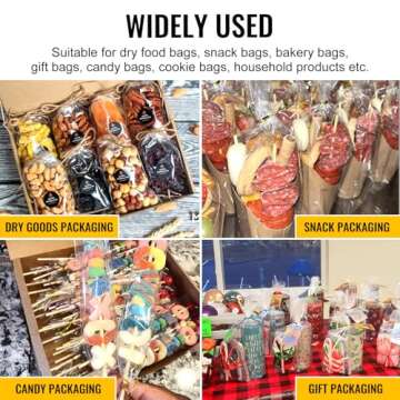 MORIDA 100pcs 6x10 Inch Clear Cellophane Treat Bags with 5" Twist Ties - Crystal Clear, Thick & Durable, Perfect for Party Favors, Cookies, Candies, Snacks & More