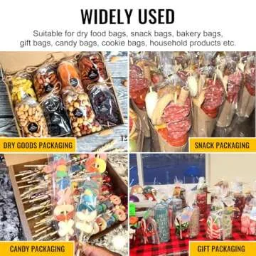 MORIDA 100pcs 6x10 Inch Clear Cellophane Treat Bags with 5" Twist Ties - Crystal Clear, Thick & Durable, Perfect for Party Favors, Cookies, Candies, Snacks & More