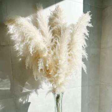 55" inch 5 Extra Tall Premium Natural Pampas, Pampas Grass Decor Tall, Wedding, Party, Boho, Office or Modern Decor, Large and Feathery, Perfect Tall Pampas Grass for Floor Vase.