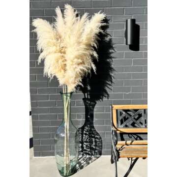 55" inch 5 Extra Tall Premium Natural Pampas, Pampas Grass Decor Tall, Wedding, Party, Boho, Office or Modern Decor, Large and Feathery, Perfect Tall Pampas Grass for Floor Vase.