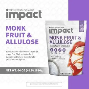 Impact - Monk Fruit Allulose Sweetener, Crystallized Blend Sugar Substitute - Zero Calorie Low-Carb Essential for Low-Carb Recipes - 4lb