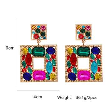 Rhinestone Square Zinc Dangle Earrings For Women Sparkly Crystal Geometric Drop Statement Earrings Juran Green Collection (Multicolour)