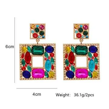 Rhinestone Square Zinc Dangle Earrings For Women Sparkly Crystal Geometric Drop Statement Earrings Juran Green Collection (Multicolour)