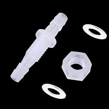 ANPTGHT 1/4” Thru-Bulk Bulkhead Plastic Hose Barb Fittings Union Adapter Fittings for Aquarium Fuel Gas Liquid Air with Metal washers (Pack of 6)