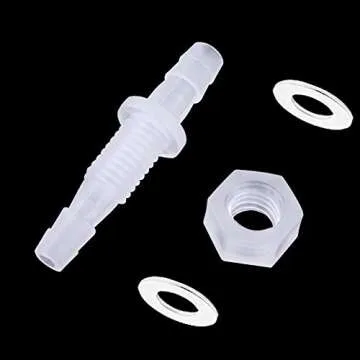ANPTGHT 1/4” Thru-Bulk Bulkhead Plastic Hose Barb Fittings Union Adapter Fittings for Aquarium Fuel Gas Liquid Air with Metal washers (Pack of 6)