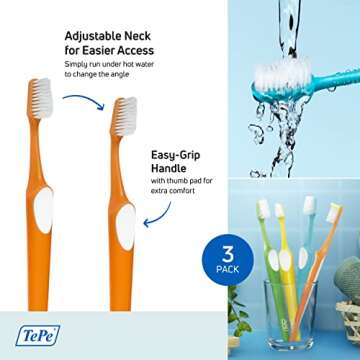 TEPE Supreme Toothbrush, Soft Bristle Toothbrush, Tapered Brush Head for Sensitive Teeth and Gum Care, Adult, 3 Pack