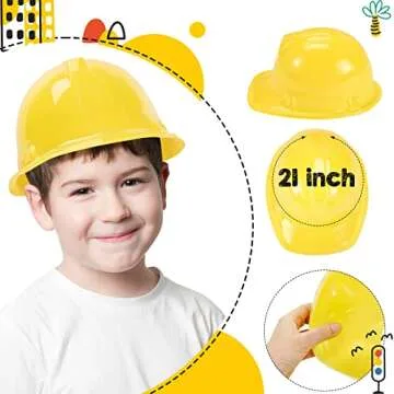 Geyoga 16 Pcs Construction Vest for Kids Party Favors Hard Hat Construction Dressing Up Supplies Construction Funny Worker Costume for Birthday Party, Including 8 Vests and 8 Construction Hats