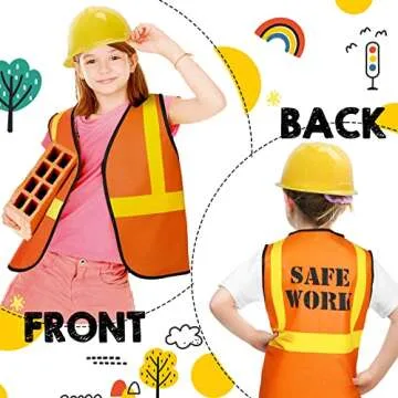 Geyoga 16 Pcs Construction Vest for Kids Party Favors Hard Hat Construction Dressing Up Supplies Construction Funny Worker Costume for Birthday Party, Including 8 Vests and 8 Construction Hats