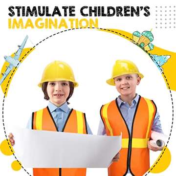 Geyoga 16 Pcs Construction Vest for Kids Party Favors Hard Hat Construction Dressing Up Supplies Construction Funny Worker Costume for Birthday Party, Including 8 Vests and 8 Construction Hats