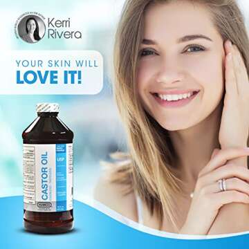 Castor Oil 16oz USP Food Grade Ultra Pure - Skin Healing Stimulate Growth of Hair Eyelashes Eyebrows - Cold Pressed Hexane Free Tasteless Odorless - Laxative For Constipation Labeled For Internal Use