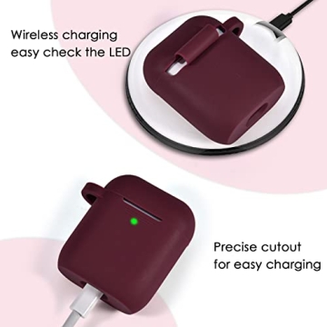 Filoto Compatible with Airpod 2&1 Case Cover, Cute Silicone Protective Accessories Cases/Keychain/Pompom, Best Gift for Girls and Women, Burgundy