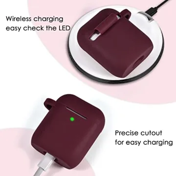 Filoto Compatible with Airpod 2&1 Case Cover, Cute Silicone Protective Accessories Cases/Keychain/Pompom, Best Gift for Girls and Women, Burgundy