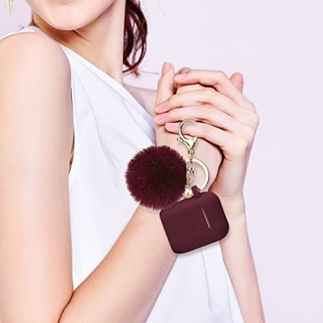 Filoto Compatible with Airpod 2&1 Case Cover, Cute Silicone Protective Accessories Cases/Keychain/Pompom, Best Gift for Girls and Women, Burgundy