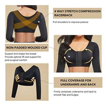FeelinGirl Arm Compression Sleeve Women Front Closure Bra Long Sleeve Shaper