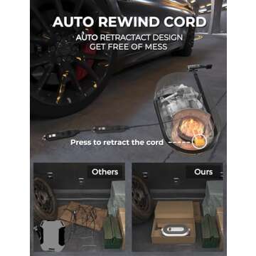 Retractable Tire Inflator Portable Air Compressor 150PSI with Pressure Gauge 12v Air Compressor Tire...