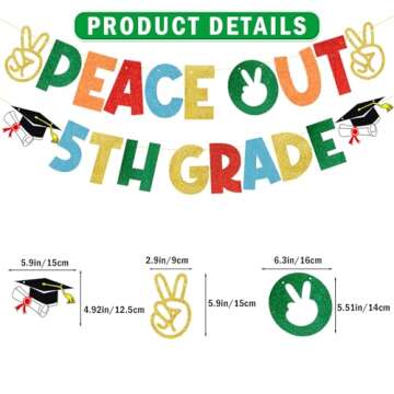TTDQ Peace Out 5th Grade Banner 5th Grade Graduation Decorations 2024 Elementary School Graduation D...