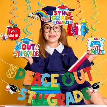 TTDQ Peace Out 5th Grade Banner 5th Grade Graduation Decorations 2024 Elementary School Graduation Decorations 5th Grade Graduation Banner for Class of 2024 Graduation Party Decoration