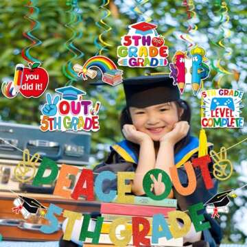 TTDQ Peace Out 5th Grade Banner 5th Grade Graduation Decorations 2024 Elementary School Graduation Decorations 5th Grade Graduation Banner for Class of 2024 Graduation Party Decoration