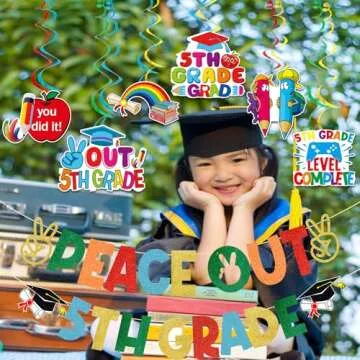 TTDQ Peace Out 5th Grade Banner 5th Grade Graduation Decorations 2024 Elementary School Graduation Decorations 5th Grade Graduation Banner for Class of 2024 Graduation Party Decoration