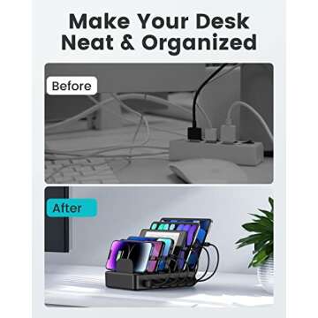 CREATIVE DESIGN 50W 6 Ports Multi Charger Station with 6 Charging Cables, USB Charging Dock for Mult...