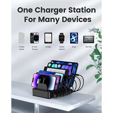 50W 6 Ports Multi Charger: Fast & Organized Charging Station