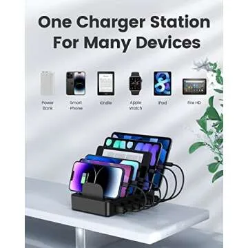 50W 6 Ports Multi Charger: Fast & Organized Charging Station
