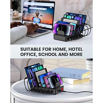 50W 6 Ports Multi Charger: Fast & Organized Charging Station