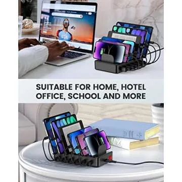50W 6 Ports Multi Charger: Fast & Organized Charging Station