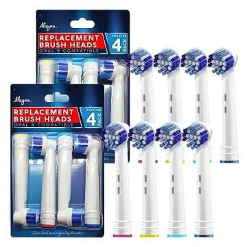 Replacement Brush Heads Compatible with OralB Braun- Pack of 8 Professional Electric Toothbrush Heads- Precision Refills for Oral-b 7000, Clean, Oral B Pro 1000, 9600, 500, 3000, 8000, Vitality Plus!
