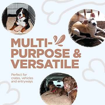 Soggy Doggy Doormat with Bone Design, Microfiber Chenille Indoor Wet Dog Mat for Muddy Paws and Drying, Ultra-Absorbent Dog Mats for Sleeping and Lounging, Beige/Red Bone