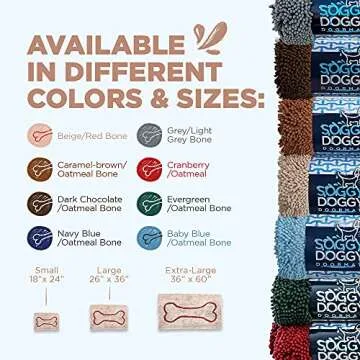 Soggy Doggy Doormat with Bone Design, Microfiber Chenille Indoor Wet Dog Mat for Muddy Paws and Drying, Ultra-Absorbent Dog Mats for Sleeping and Lounging, Beige/Red Bone