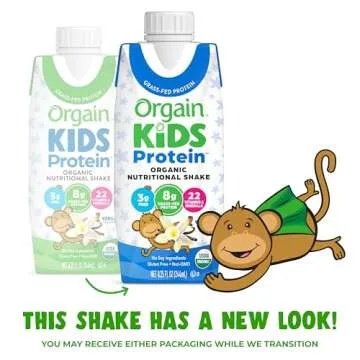 Orgain Organic Kids Nutritional Protein Shake, Vanilla, Healthy Kids Snacks, 8g Dairy Protein, 3g Fiber, 22 Vitamins & Minerals, No Soy ingredients, Gluten Free, Non-GMO, 8.25 Fl Oz (Pack of 12)