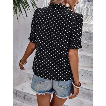 Angashion Womens Tops, Summer Casual Short Sleeve V Neck Solid Flowy Top Loose Tunic Blouses Shirts 2384Black White X-Large