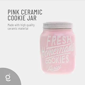 Ceramic Cookie Jar - Mason Jar Cookie Jars with Lids Airtight - Unique Cookie Jars for Kitchen Counter Decorative - Vintage Cookie Jar for Kitchen - Airtight Cookie Jar with Lid for Baked Goods (Pink)