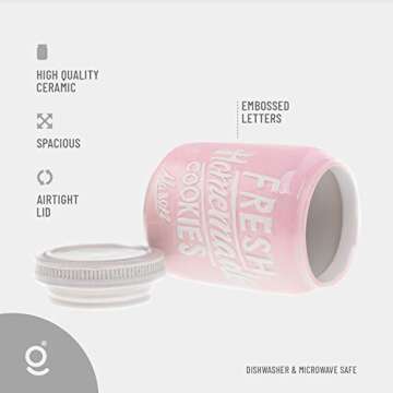 Ceramic Cookie Jar - Mason Jar Cookie Jars with Lids Airtight - Unique Cookie Jars for Kitchen Counter Decorative - Vintage Cookie Jar for Kitchen - Airtight Cookie Jar with Lid for Baked Goods (Pink)