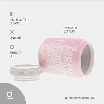 Ceramic Cookie Jar - Mason Jar Cookie Jars with Lids Airtight - Unique Cookie Jars for Kitchen Counter Decorative - Vintage Cookie Jar for Kitchen - Airtight Cookie Jar with Lid for Baked Goods (Pink)