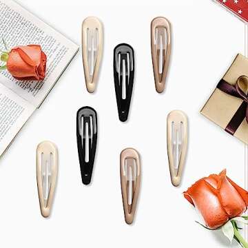 Cptots Metal Snap Hair Clips Water Drop No Slip Hair Barrettes for Women Large Hair Clips For Thick And Thin Fine Hair,Black Brown Beige,2.67 x 0.7 Inches,12 PCS
