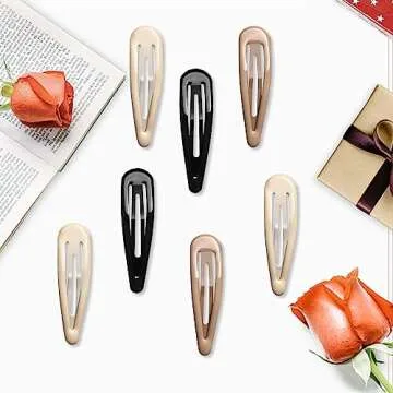 Cptots Metal Snap Hair Clips Water Drop No Slip Hair Barrettes for Women Large Hair Clips For Thick And Thin Fine Hair,Black Brown Beige,2.67 x 0.7 Inches,12 PCS