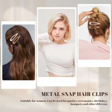 Cptots Metal Snap Hair Clips Water Drop No Slip Hair Barrettes for Women Large Hair Clips For Thick And Thin Fine Hair,Black Brown Beige,2.67 x 0.7 Inches,12 PCS