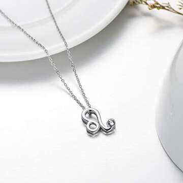 AOBOCO 925 Sterling Silver Leo Sign Necklace Zodiac Constellation Horoscope Astrology Pendant Necklace with Austrian Crystal Birthday Gift for Women (Leo)