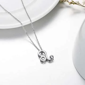 AOBOCO 925 Sterling Silver Leo Sign Necklace Zodiac Constellation Horoscope Astrology Pendant Necklace with Austrian Crystal Birthday Gift for Women (Leo)